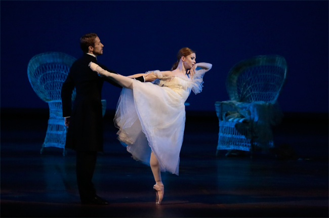 As Marguerite in Lady of the Camellias. Andrei Merkuriev as Monsieur Duval.Photo by Damir Yusupov.