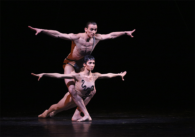 Daria Bochkova as Novice. Alexander Vodopetov as The Second Intruder.<br/>Photo by Elena Fetisova.