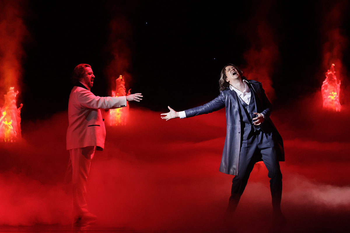 Denis Makarov as Commendatore, Daniel Okulitch as Don Giovanni. <br>Photo by Damir Yusupov.